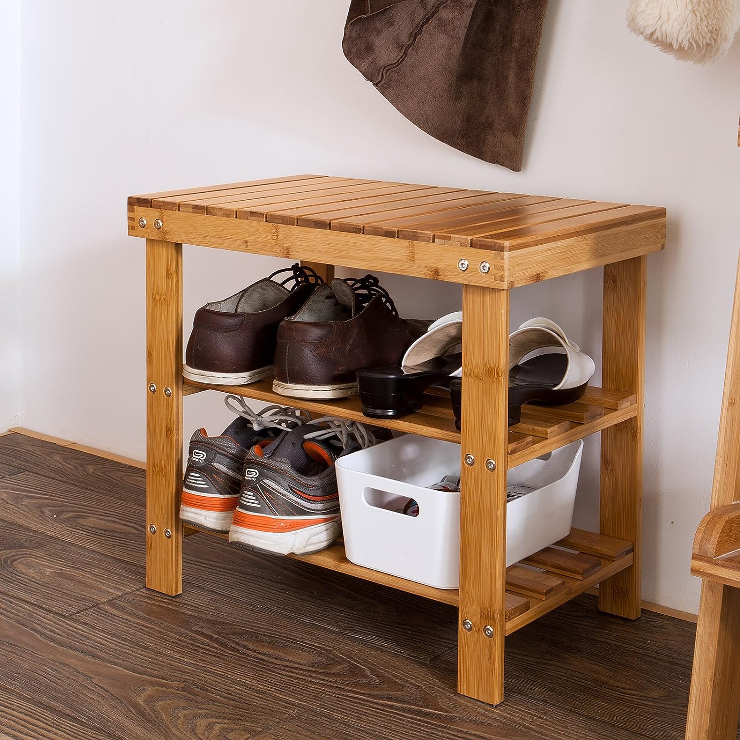 Bamboo Shoe Bench Rack Storage with shelves - ShopFrenzy
