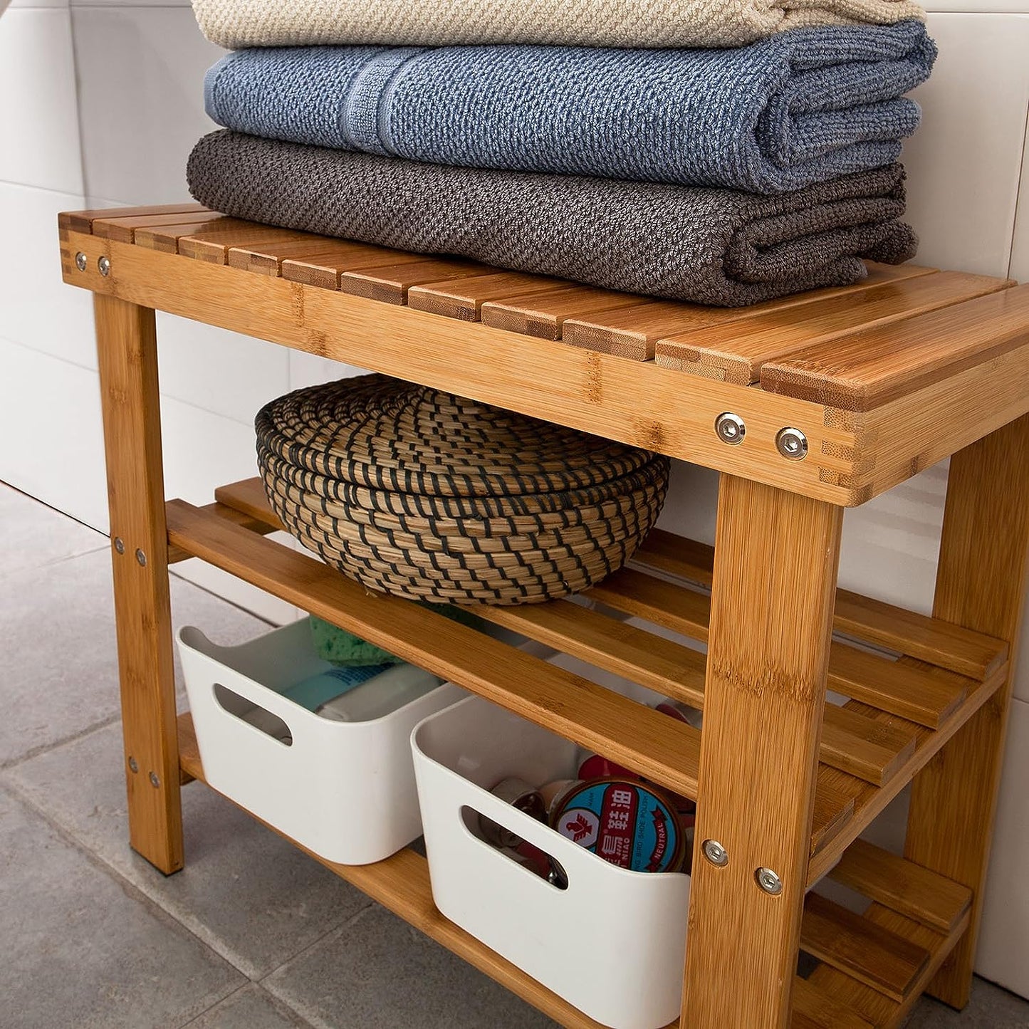 Bamboo Shoe Bench Rack Storage with shelves - ShopFrenzy