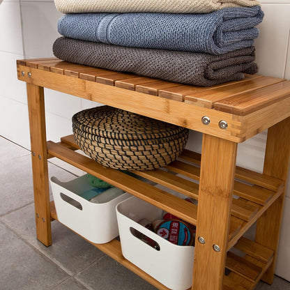 Bamboo Shoe Bench Rack Storage with shelves - ShopFrenzy