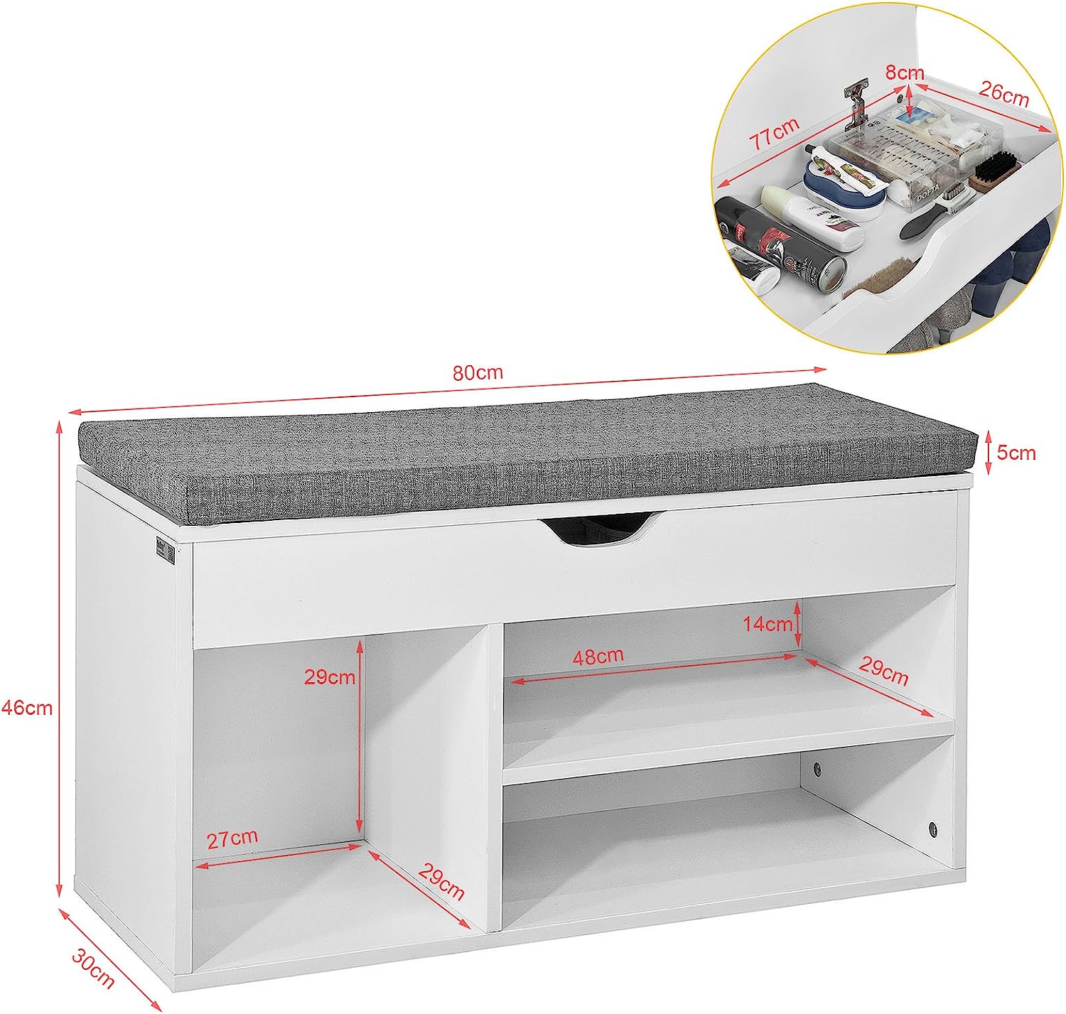 Padded Shoe Bench Lift Up Storage - ShopFrenzy