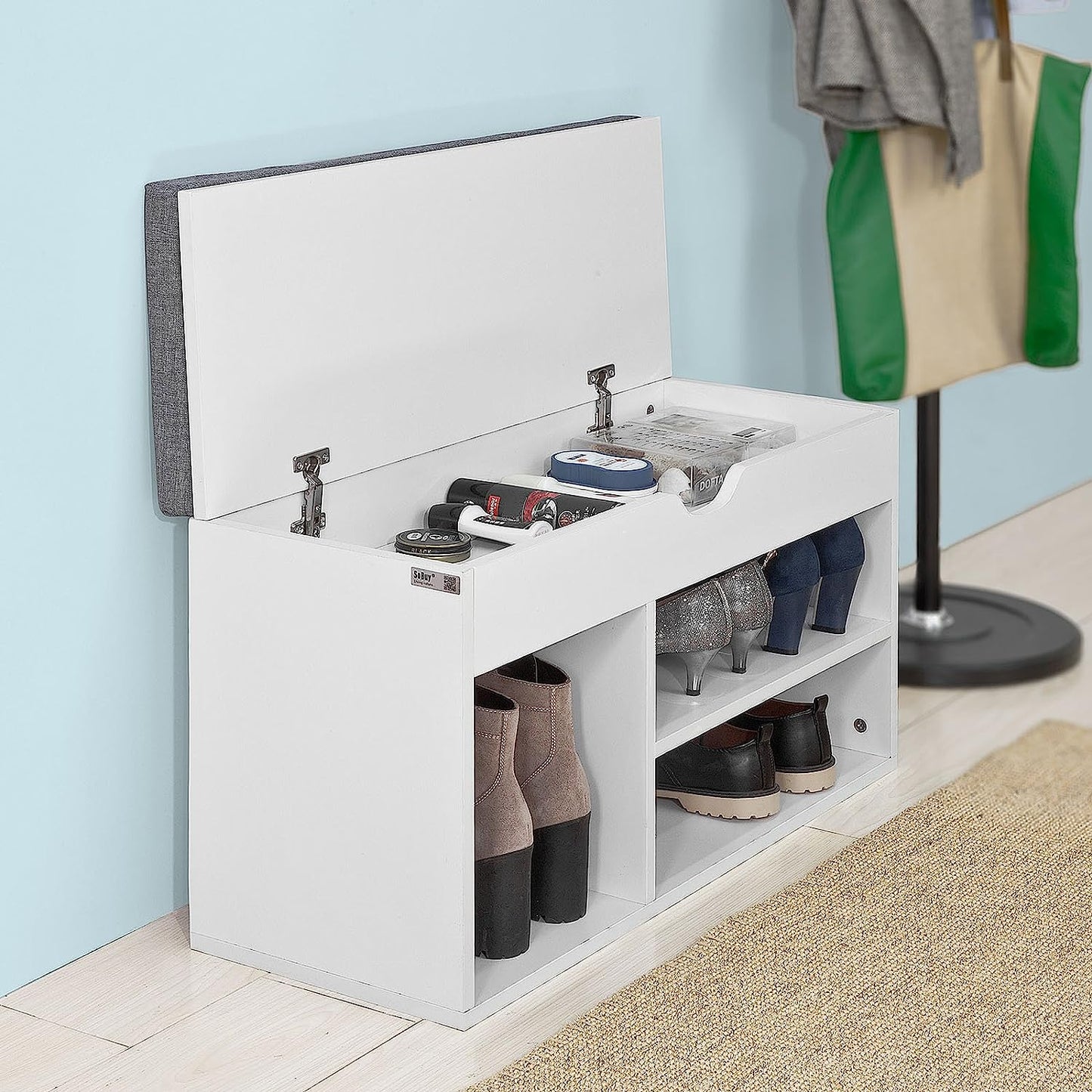 Padded Shoe Bench Lift Up Storage - ShopFrenzy