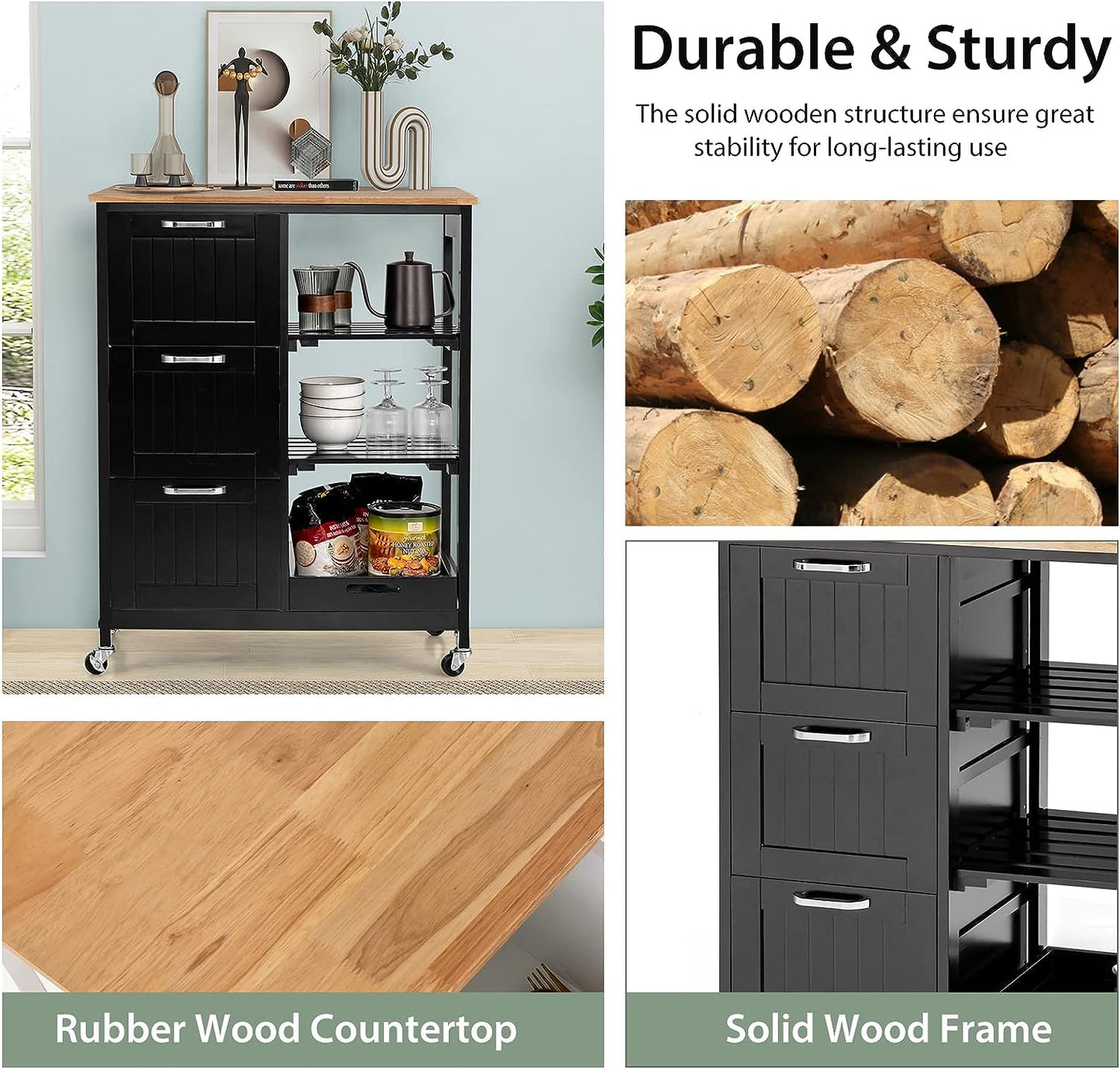 Kitchen Island Cart with Storage, Drawers, Shelves - ShopFrenzy