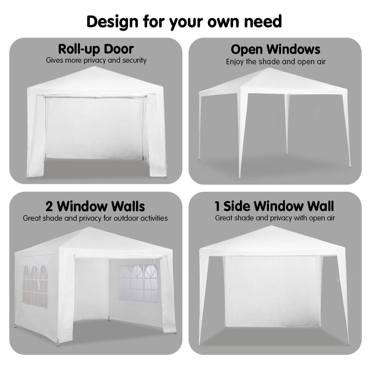 Wallaroo 3x3m Outdoor Party Wedding Event Gazebo Tent - White - ShopFrenzy