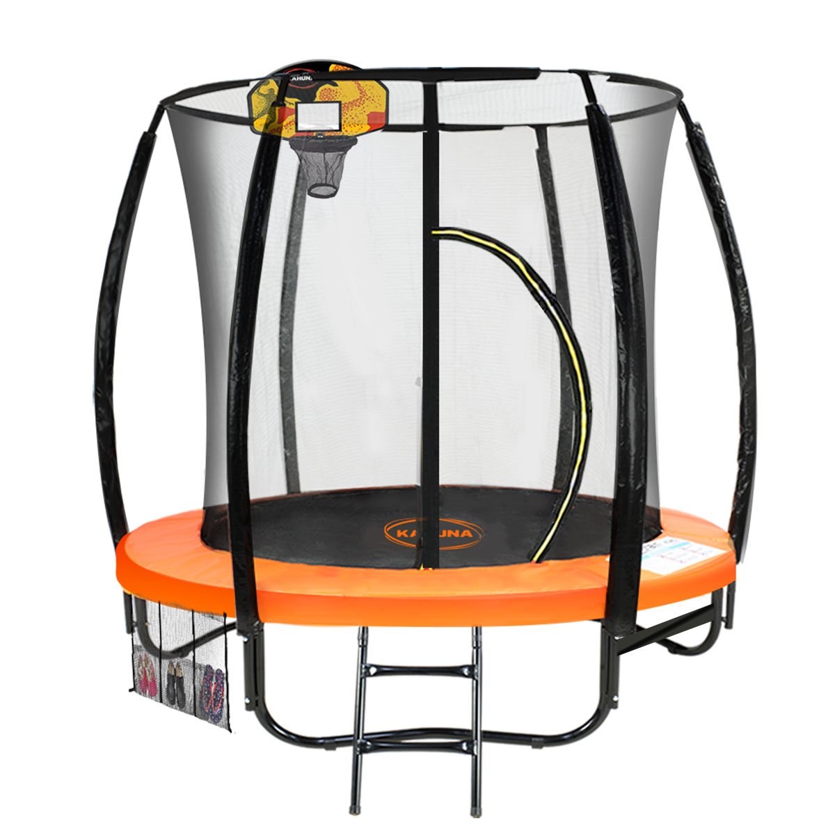 Kahuna 8ft Outdoor Orange Trampoline For Kids And Children Suited For Fitness Exercise Gymnastics With Safety Enclosure Basketball Hoop Set - ShopFrenzy