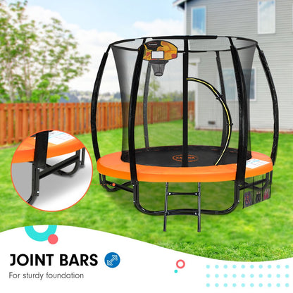 Kahuna 8ft Outdoor Orange Trampoline For Kids And Children Suited For Fitness Exercise Gymnastics With Safety Enclosure Basketball Hoop Set - ShopFrenzy