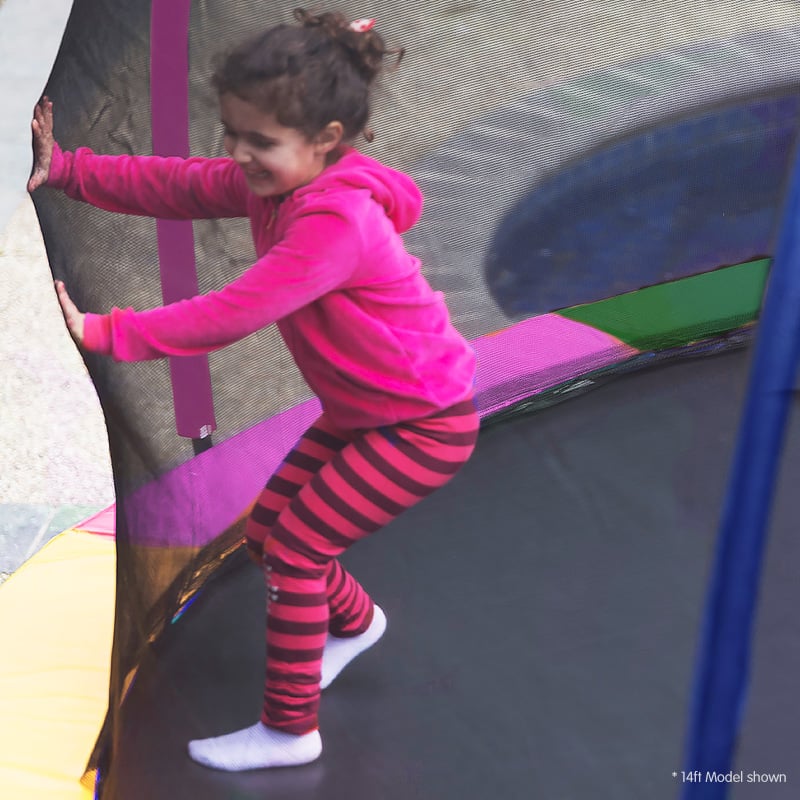 Kahuna 8ft Outdoor Trampoline Kids Children With Safety Enclosure Mat Pad Net Ladder Basketball Hoop Set - Rainbow - ShopFrenzy