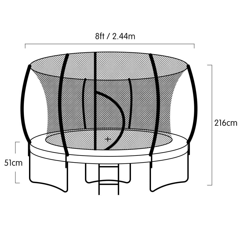 Kahuna 8ft Outdoor Trampoline Kids Children With Safety Enclosure Mat Pad Net Ladder Basketball Hoop Set - Rainbow - ShopFrenzy