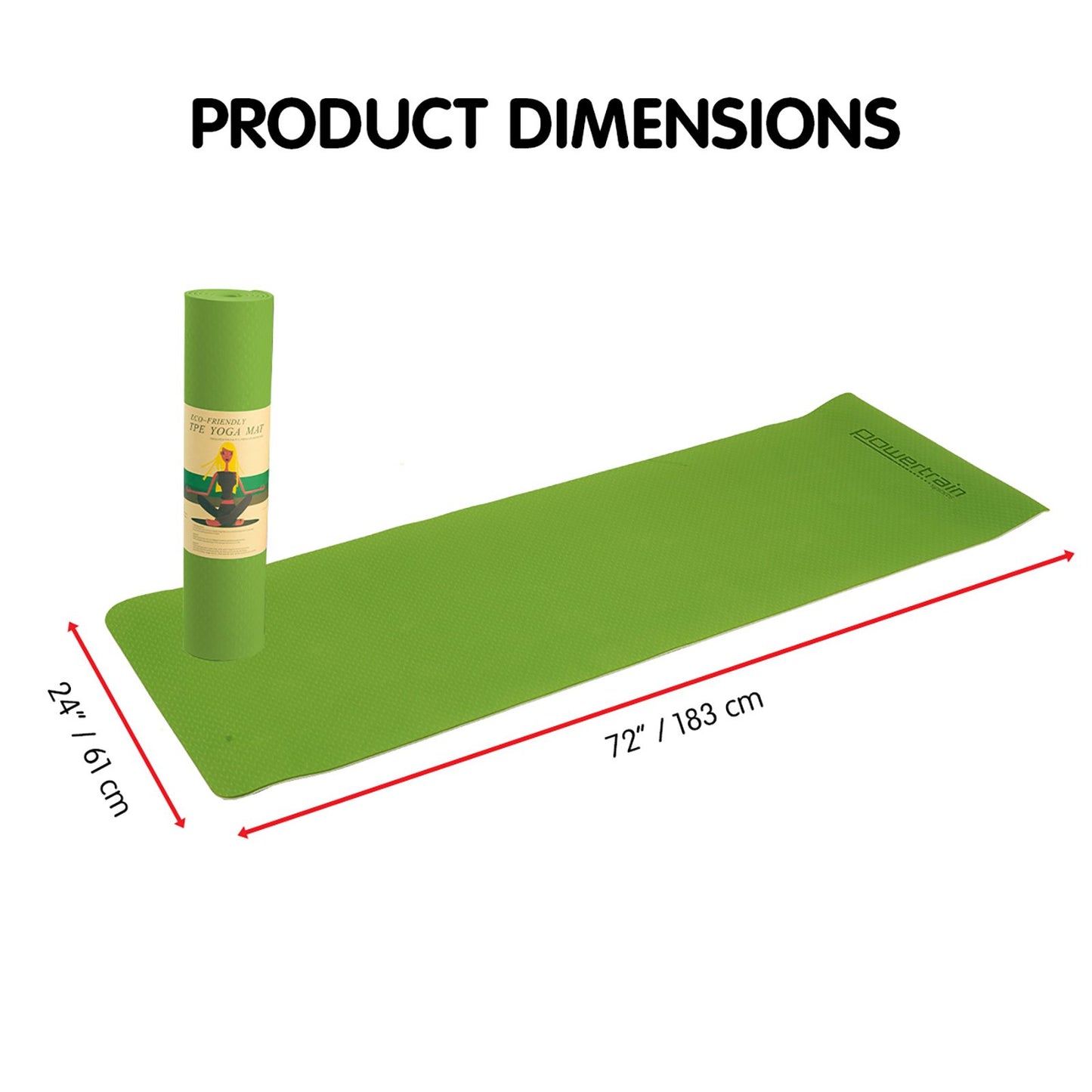 Powertrain TPE Yoga Exercise Mat Home Gym Pilates Fitness 8mm Thick in Green - ShopFrenzy
