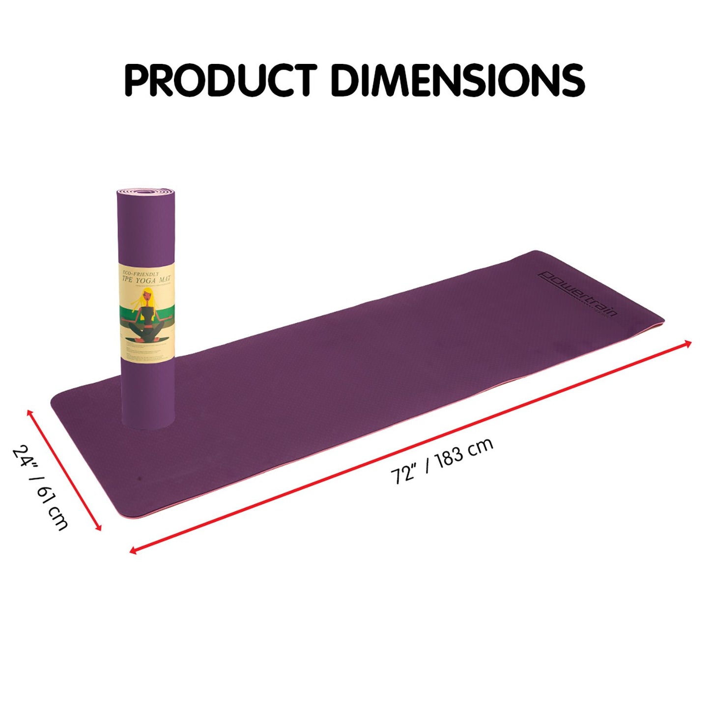 Powertrain TPE Yoga Exercise Mat Home Gym Pilates Fitness 8mm Thick in Dark Purple - ShopFrenzy