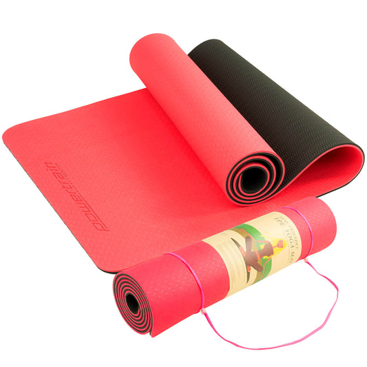 Powertrain TPE Yoga Exercise Mat Home Gym Pilates Fitness 8mm Thick in Red - ShopFrenzy