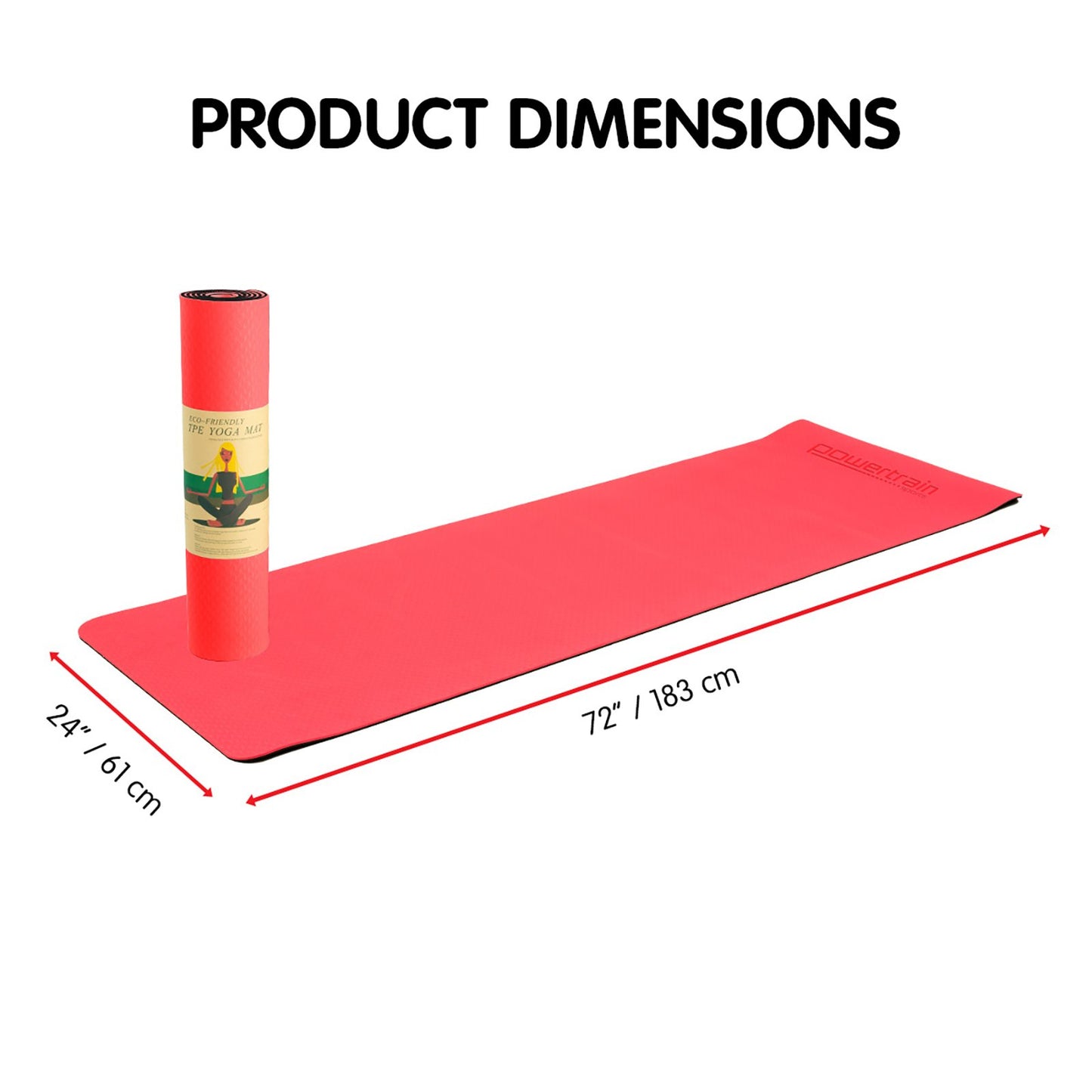 Powertrain TPE Yoga Exercise Mat Home Gym Pilates Fitness 8mm Thick in Red - ShopFrenzy