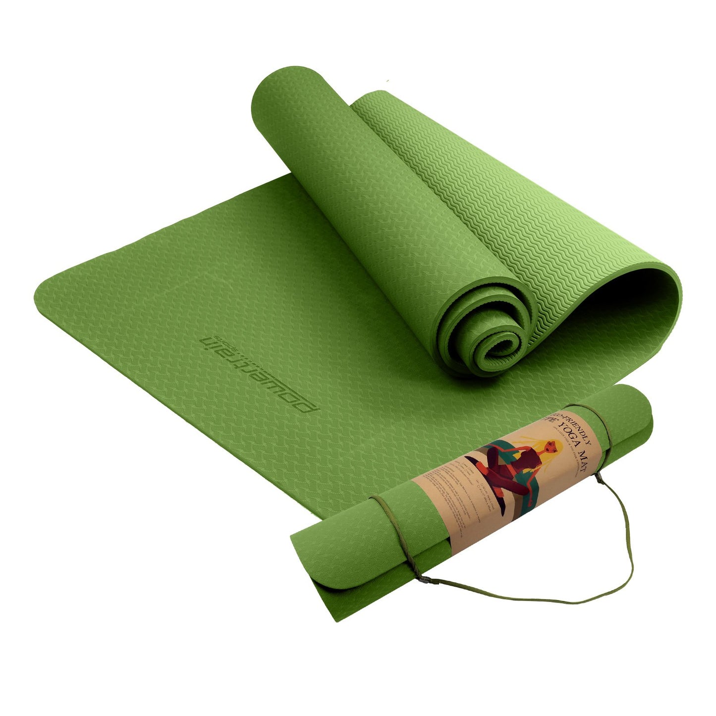 Powertrain Eco-friendly Dual Layer 6mm Yoga Mat | Olive | Non-slip Surface And Carry Strap For Ultimate Comfort And Portability - ShopFrenzy