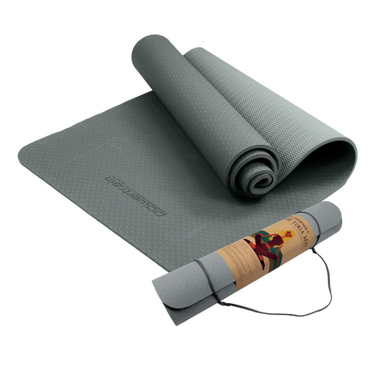 Powertrain Eco-friendly Dual Layer 6mm Yoga Mat | Slate Grey | Non-slip Surface And Carry Strap For Ultimate Comfort And Portability - ShopFrenzy