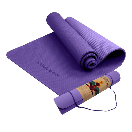 Powertrain Eco-friendly Dual Layer 6mm Yoga Mat | Dark Lavender | Non-slip Surface And Carry Strap For Ultimate Comfort And Portability - ShopFrenzy