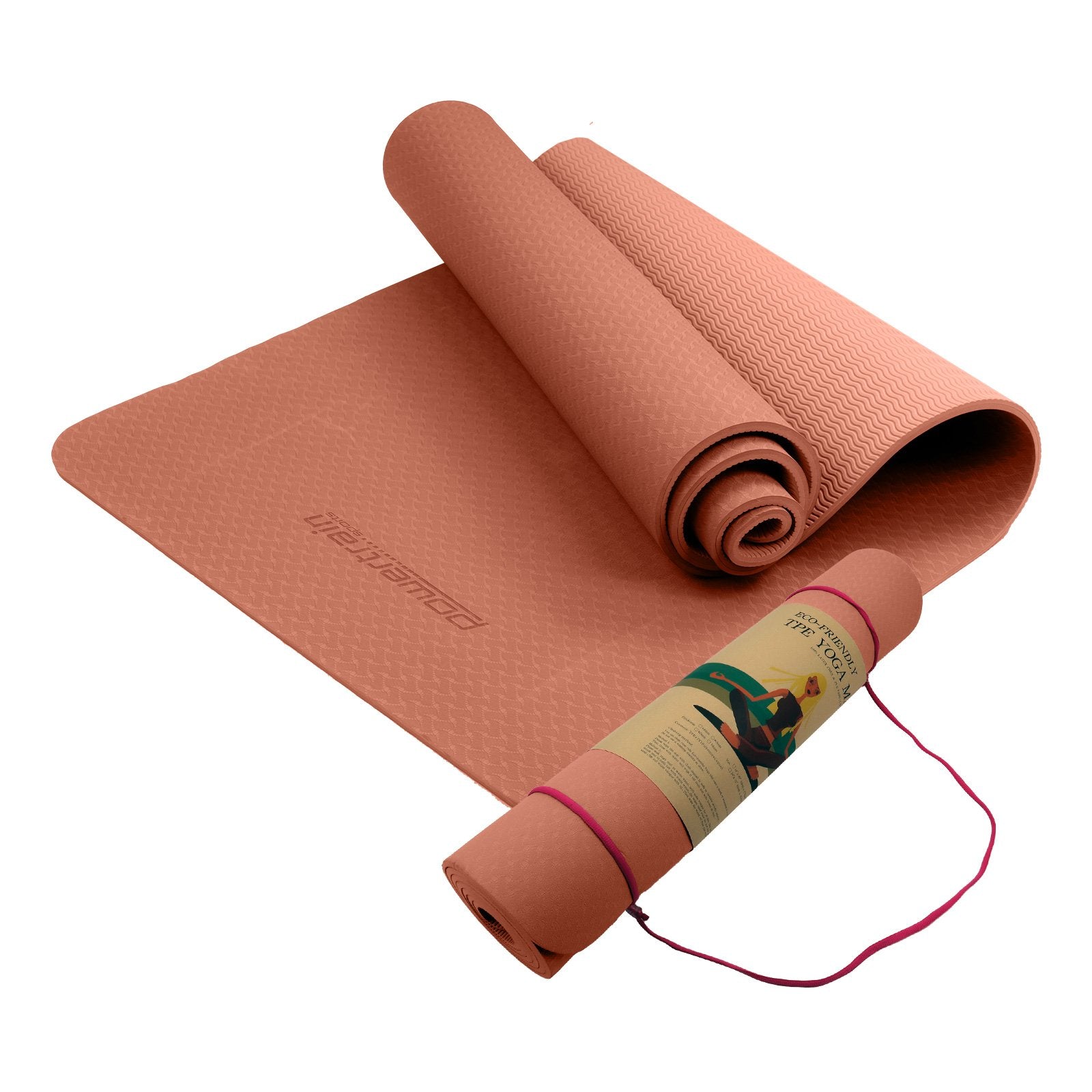 Powertrain Eco-friendly Dual Layer 6mm Yoga Mat | Peach | Non-slip Surface And Carry Strap For Ultimate Comfort And Portability - ShopFrenzy