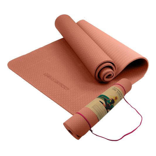Powertrain Eco-friendly Dual Layer 6mm Yoga Mat | Peach | Non-slip Surface And Carry Strap For Ultimate Comfort And Portability - ShopFrenzy