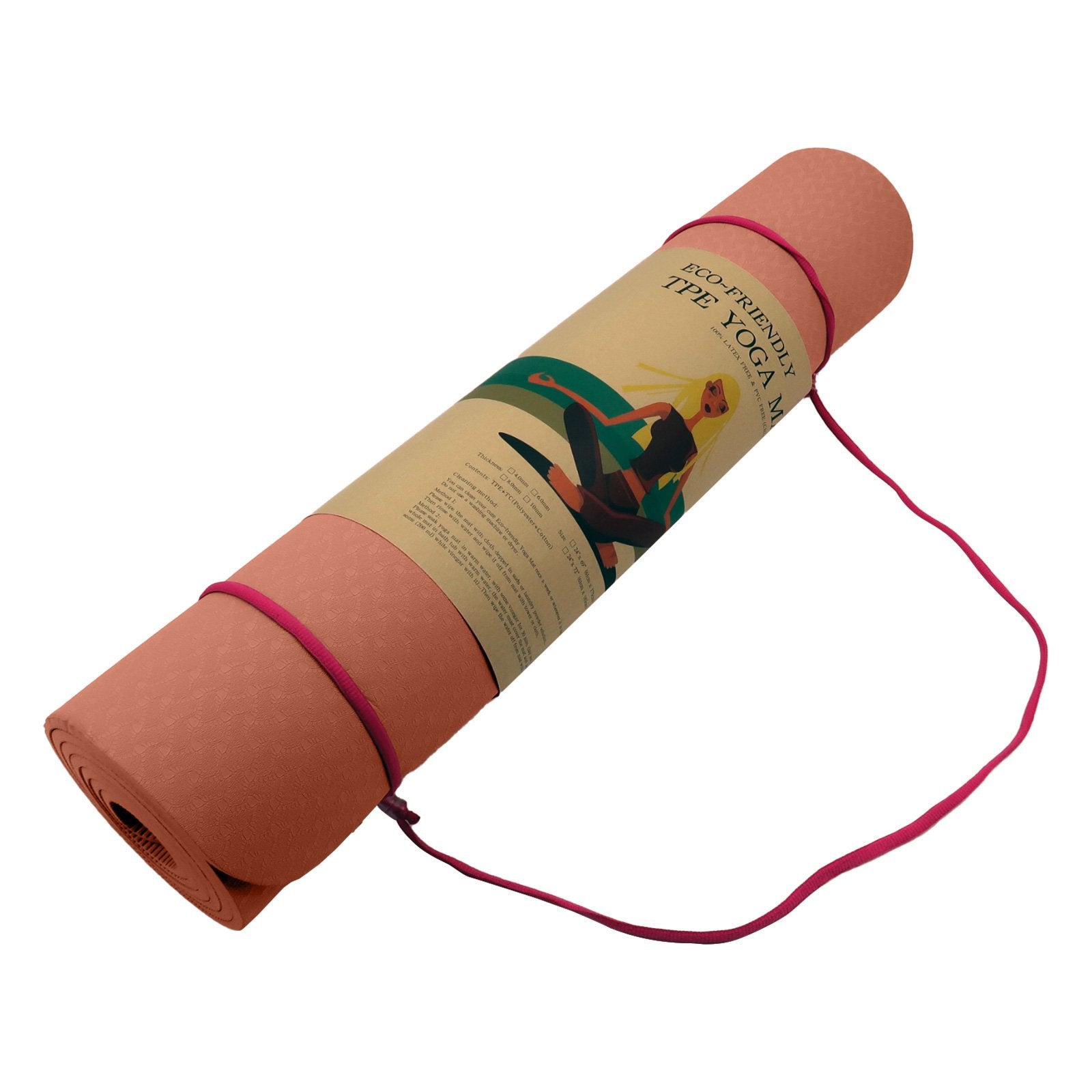 Powertrain Eco-friendly Dual Layer 6mm Yoga Mat | Peach | Non-slip Surface And Carry Strap For Ultimate Comfort And Portability - ShopFrenzy