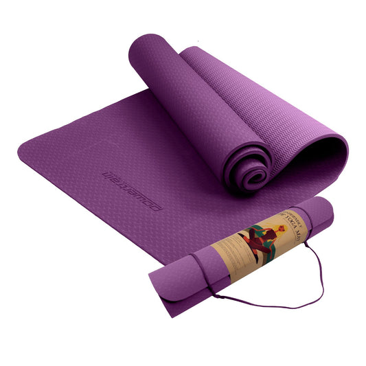 Powertrain Eco-friendly Dual Layer 6mm Yoga Mat | Royal Purple | Non-slip Surface And Carry Strap For Ultimate Comfort And Portability - ShopFrenzy