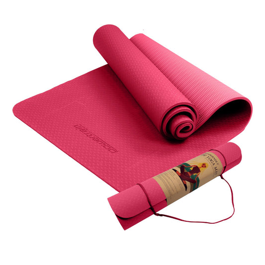 Powertrain Eco-friendly Dual Layer 6mm Yoga Mat | Pink | Non-slip Surface And Carry Strap For Ultimate Comfort And Portability - ShopFrenzy