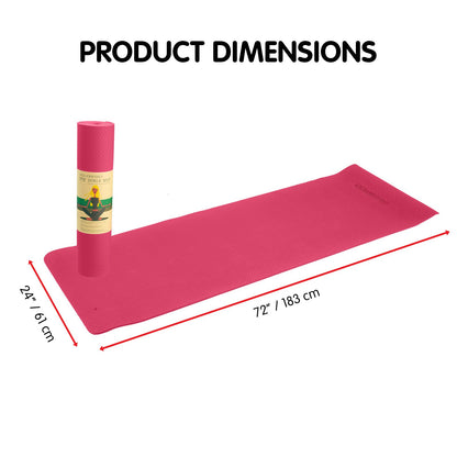 Powertrain Eco-friendly Dual Layer 6mm Yoga Mat | Pink | Non-slip Surface And Carry Strap For Ultimate Comfort And Portability - ShopFrenzy