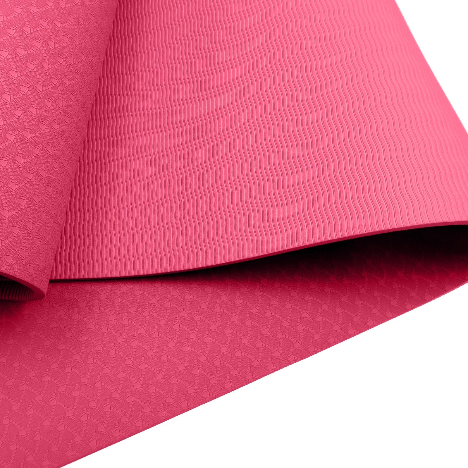 Powertrain Eco-friendly Dual Layer 6mm Yoga Mat | Pink | Non-slip Surface And Carry Strap For Ultimate Comfort And Portability - ShopFrenzy