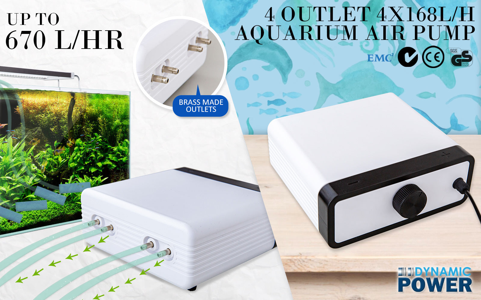 Aquarium Air Pump Oxygen Hydroponic 4 Outlet 670L/H 8W WHITE - ShopFrenzy