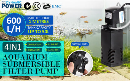 Aquarium Submersible Filter Pond Pump 600L/H 8W 1m - ShopFrenzy