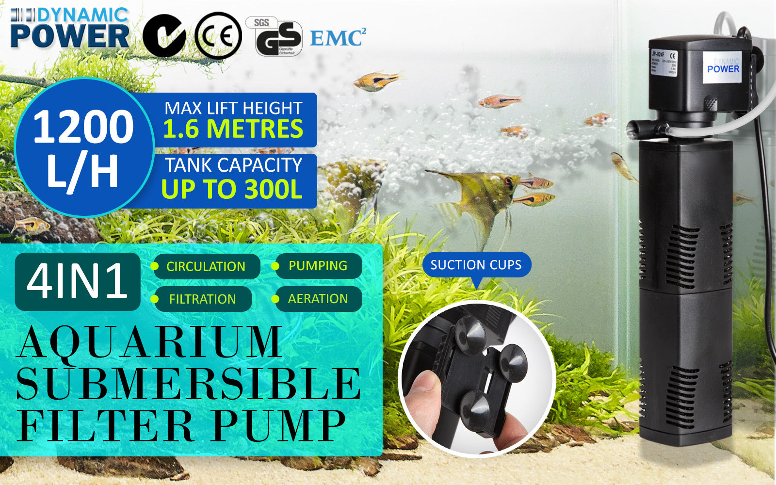 Aquarium Submersible Filter Pond Pump 1200L/H 22W 1.6m - ShopFrenzy