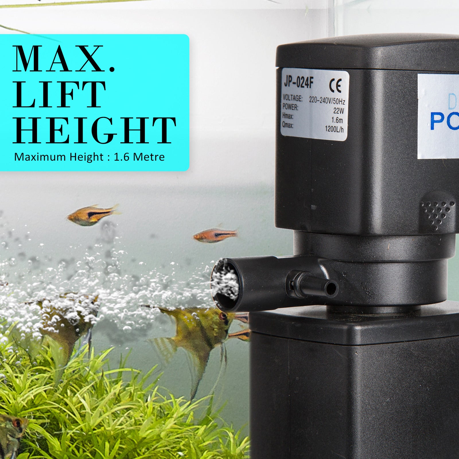 Aquarium Submersible Filter Pond Pump 1200L/H 22W 1.6m - ShopFrenzy