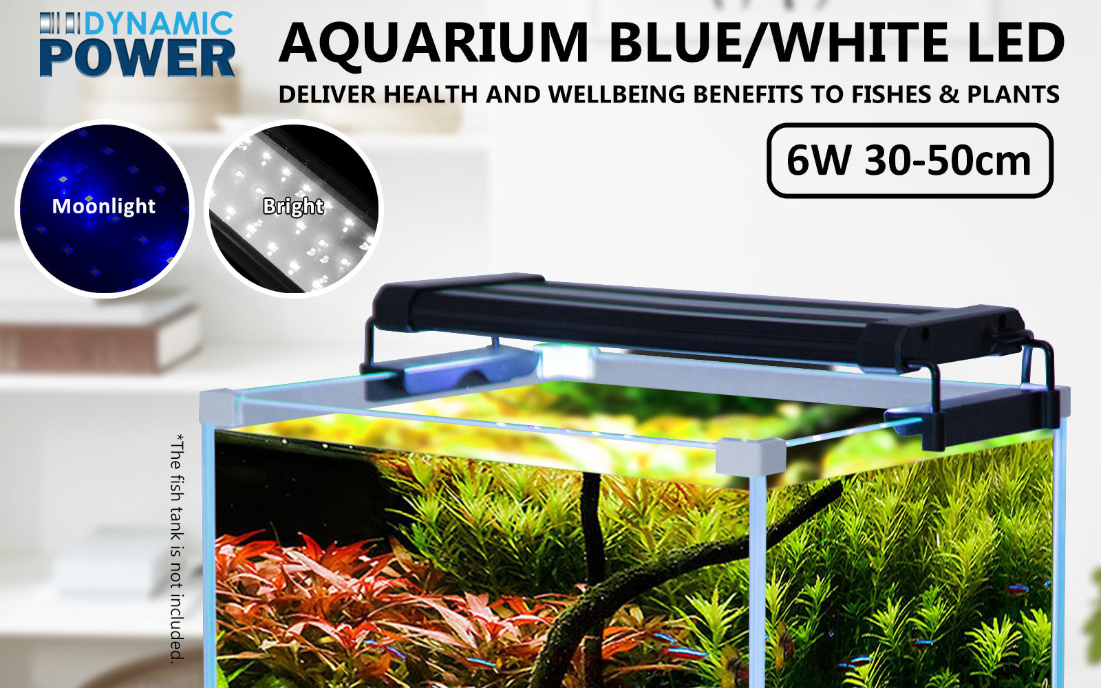 Dynamic Power 2 Set 6W Aquarium Blue White LED Light for Tank 30-50cm - ShopFrenzy