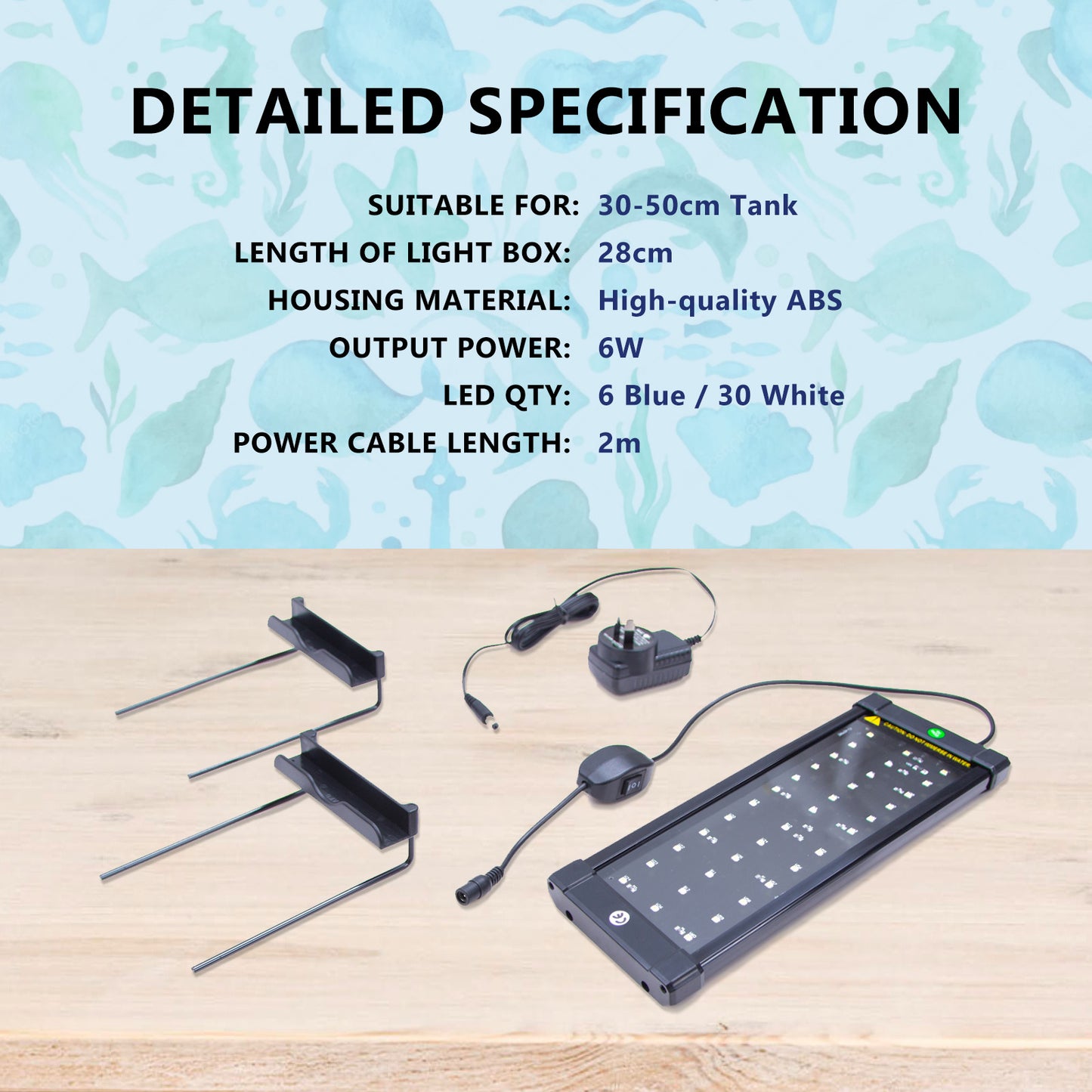 Dynamic Power 2 Set 6W Aquarium Blue White LED Light for Tank 30-50cm - ShopFrenzy