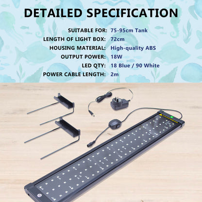 18W Aquarium Blue White LED Light for Tank 75-95cm - ShopFrenzy