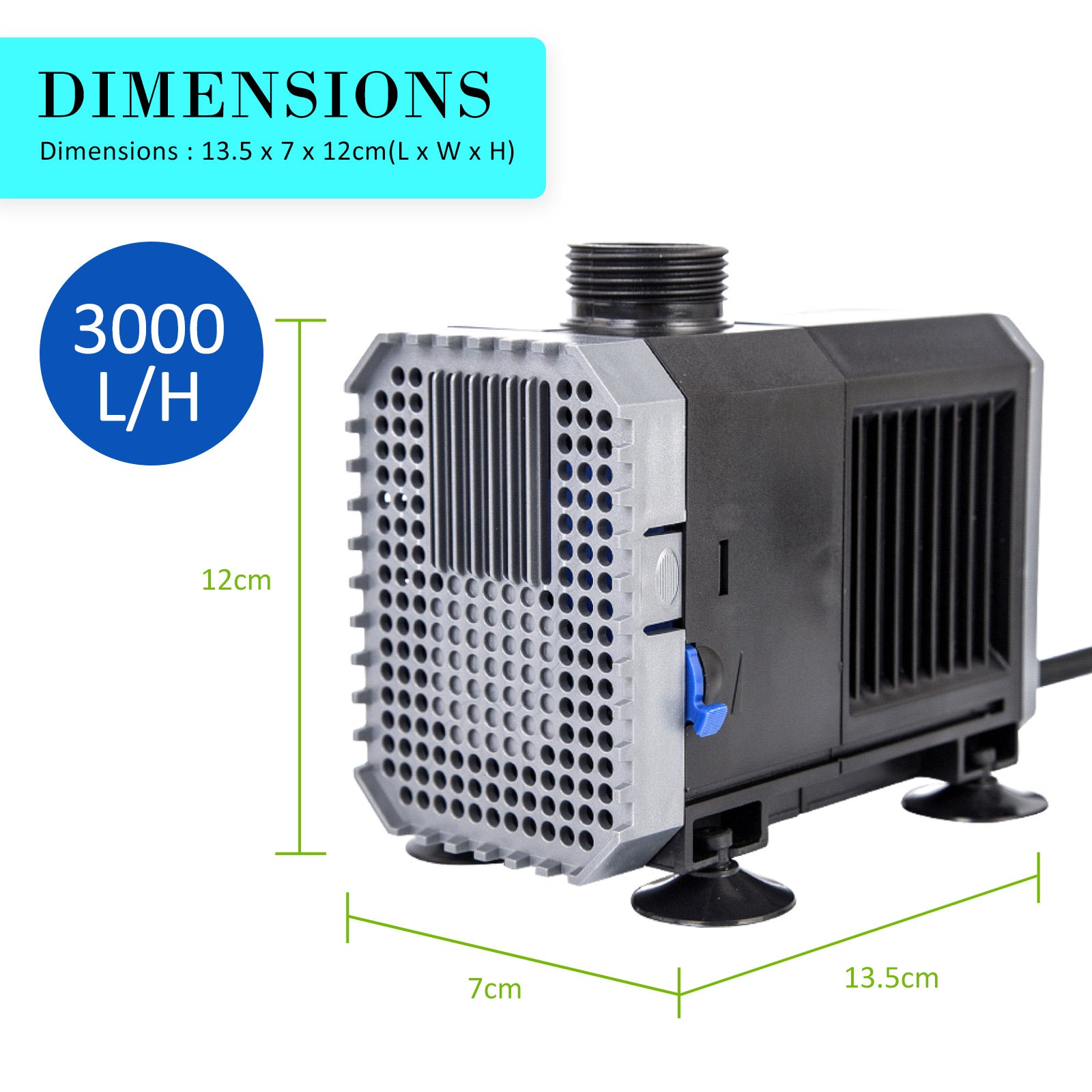 Aquarium Submersible Pond Water Pump 3000L/H 55W 3m - ShopFrenzy