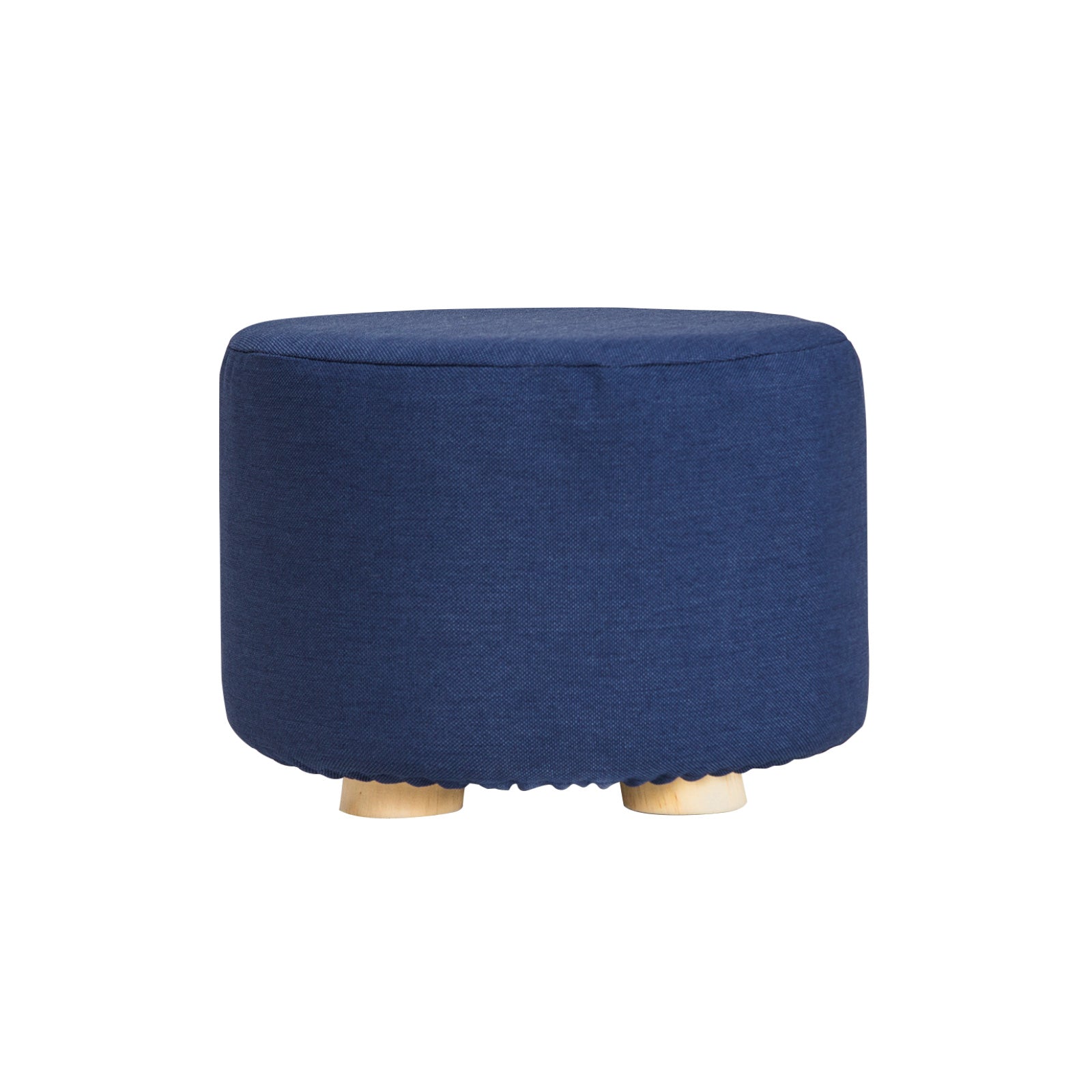 Fabric Ottoman Round Wooden Leg Foot Stool - DARK BLUE - ShopFrenzy