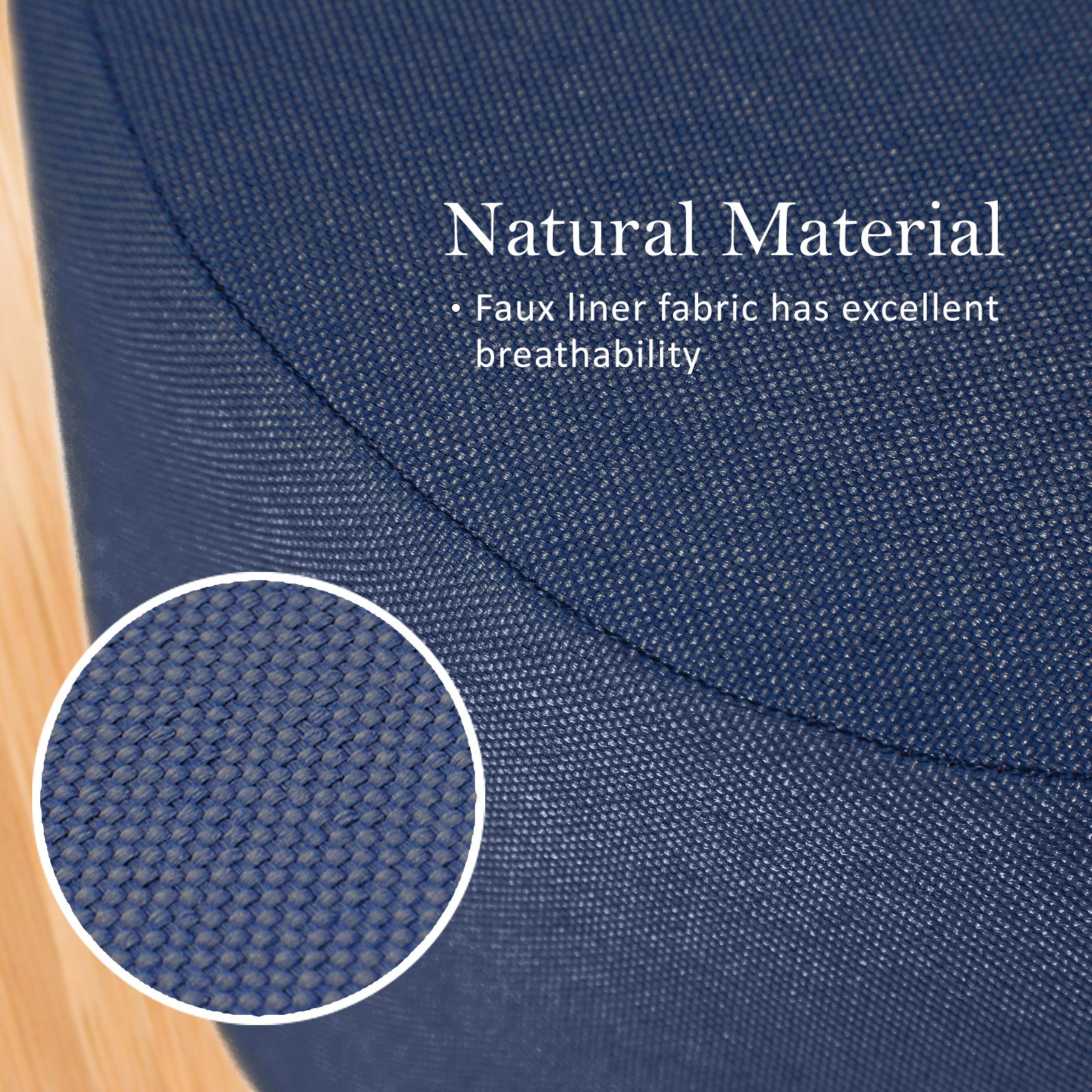 Fabric Ottoman Round Wooden Leg Foot Stool - DARK BLUE - ShopFrenzy