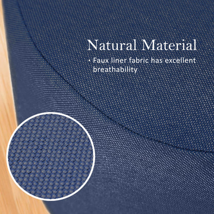 Fabric Ottoman Round Wooden Leg Foot Stool - DARK BLUE - ShopFrenzy