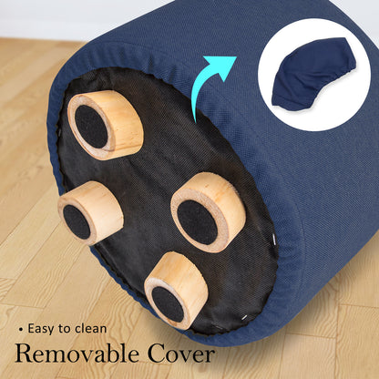 Fabric Ottoman Round Wooden Leg Foot Stool - DARK BLUE - ShopFrenzy