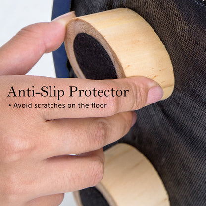 Fabric Ottoman Round Wooden Leg Foot Stool - DARK BLUE - ShopFrenzy