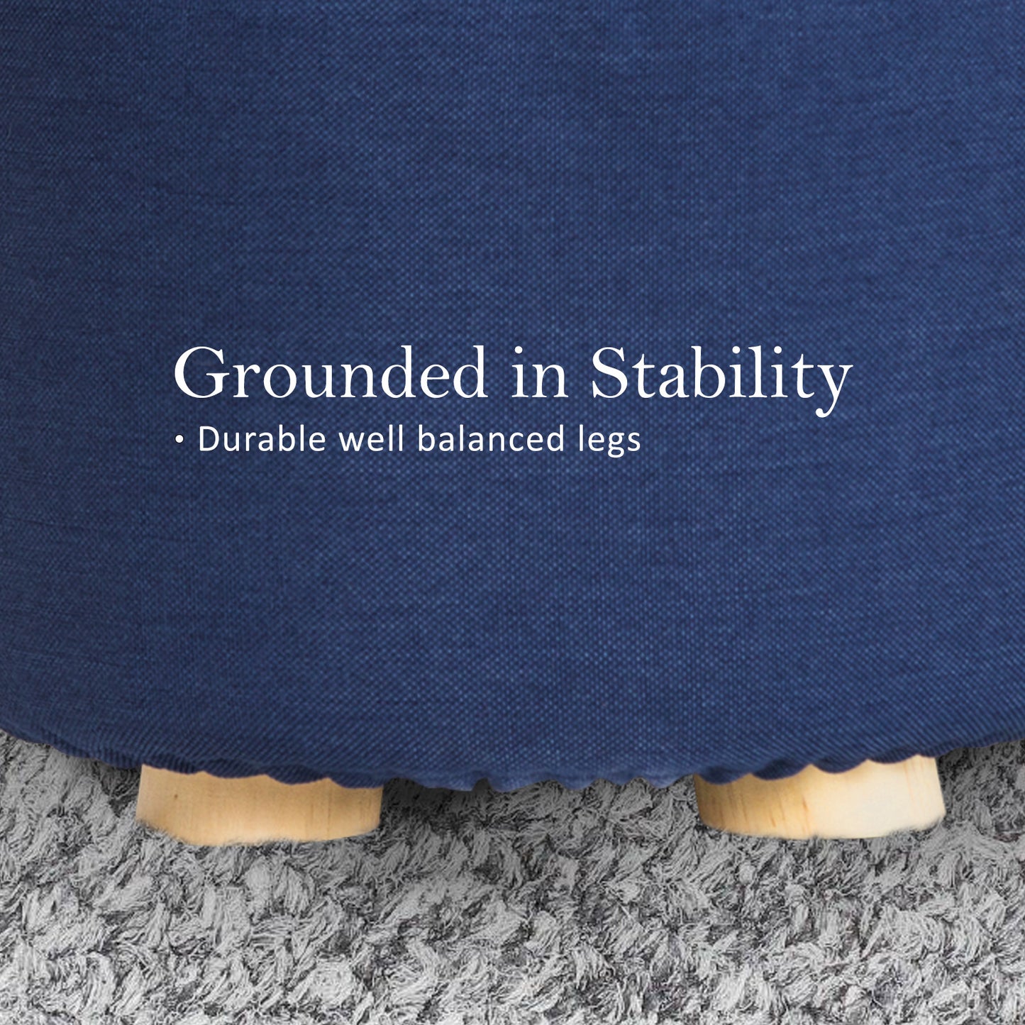 Fabric Ottoman Round Wooden Leg Foot Stool - DARK BLUE - ShopFrenzy