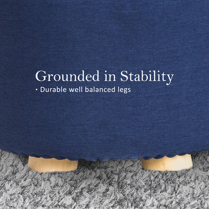 Fabric Ottoman Round Wooden Leg Foot Stool - DARK BLUE - ShopFrenzy