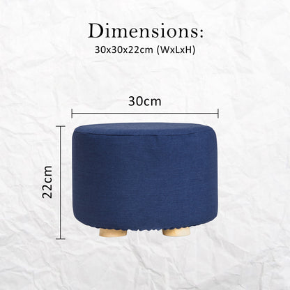 Fabric Ottoman Round Wooden Leg Foot Stool - DARK BLUE - ShopFrenzy
