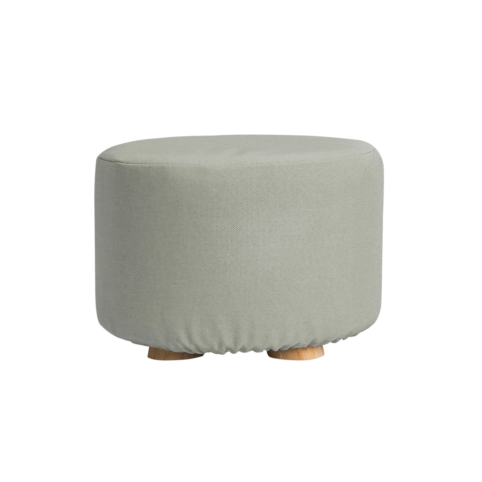 Fabric Ottoman Round Wooden Leg Foot Stool - GREY - ShopFrenzy