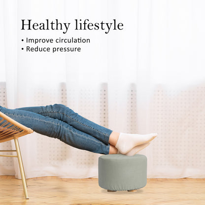 Fabric Ottoman Round Wooden Leg Foot Stool - GREY - ShopFrenzy