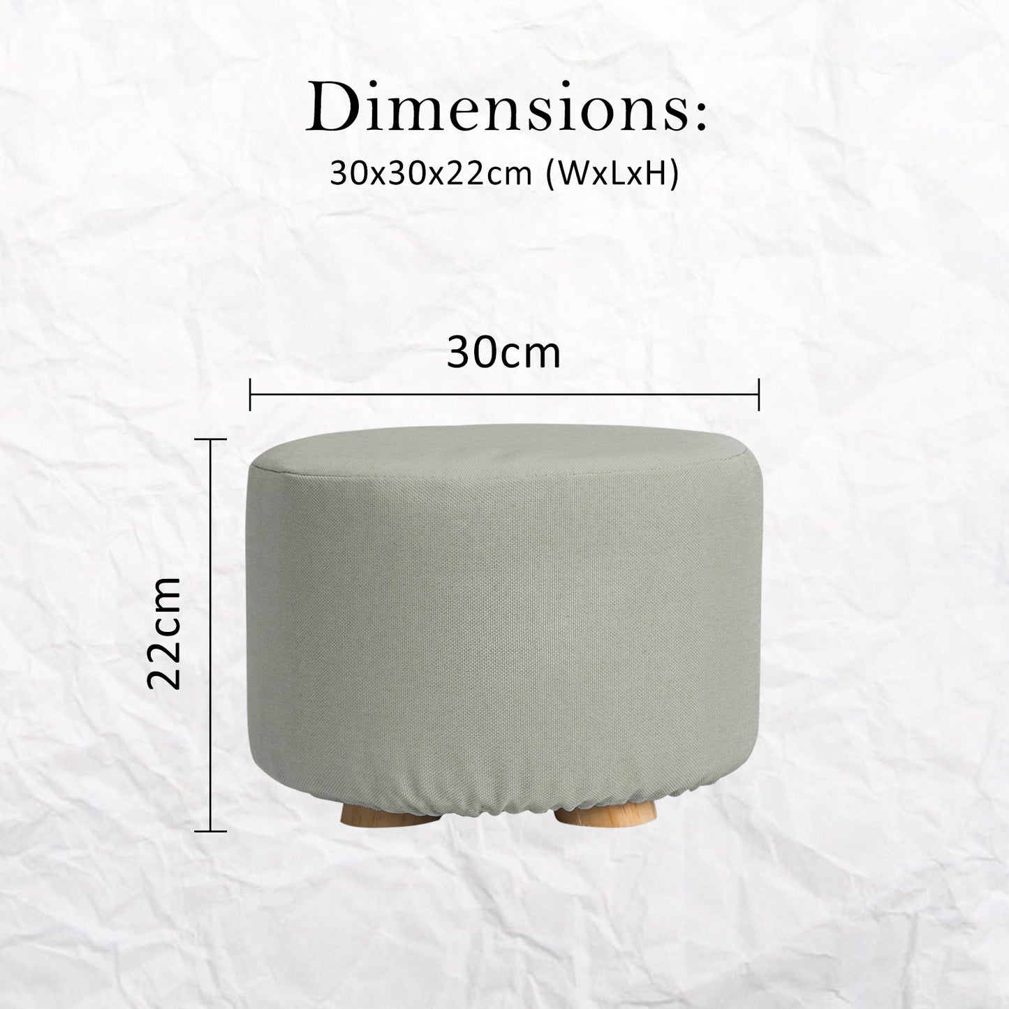 Fabric Ottoman Round Wooden Leg Foot Stool - GREY - ShopFrenzy