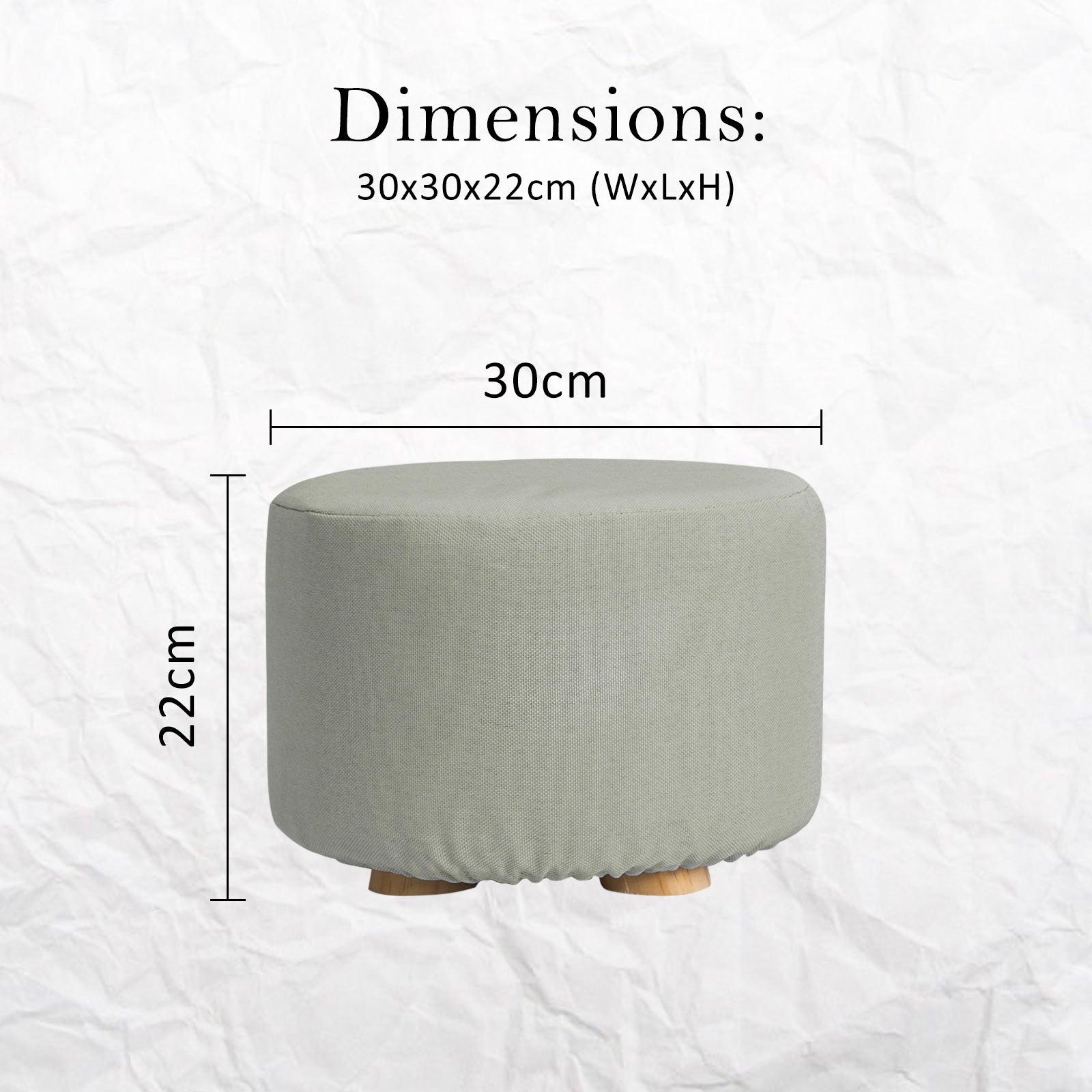 Fabric Ottoman Round Wooden Leg Foot Stool - GREY - ShopFrenzy