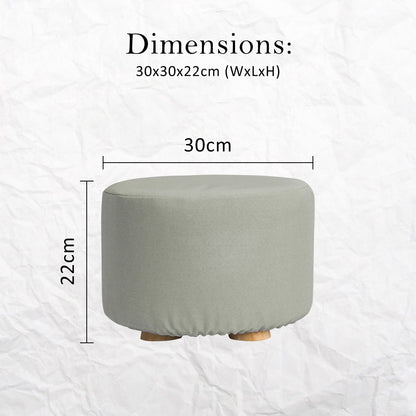 Fabric Ottoman Round Wooden Leg Foot Stool - GREY - ShopFrenzy