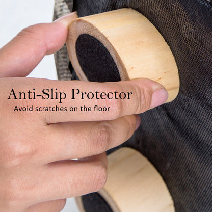 Fabric Ottoman Round Wooden Leg Foot Stool - LATTICE - ShopFrenzy