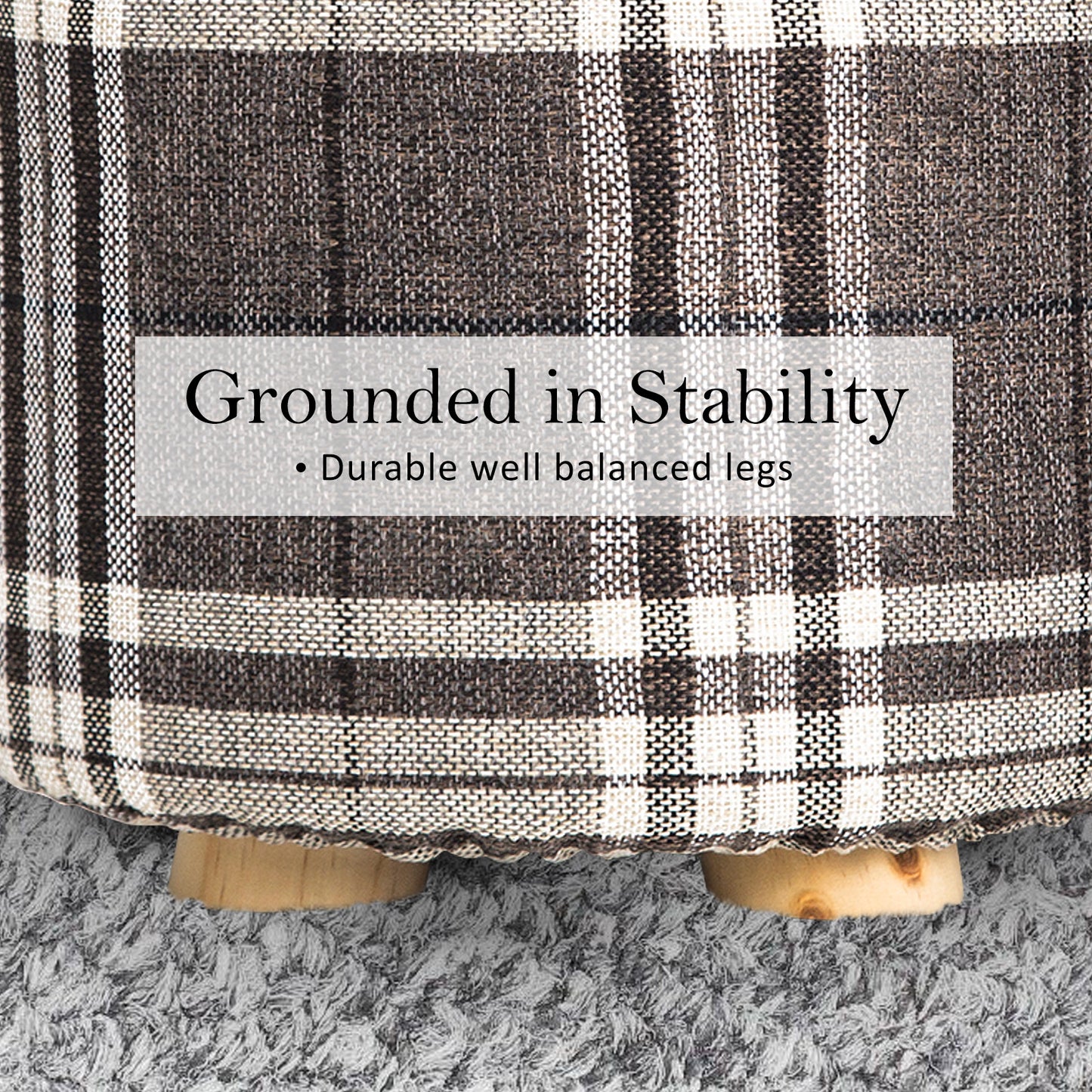 Fabric Ottoman Round Wooden Leg Foot Stool - LATTICE - ShopFrenzy