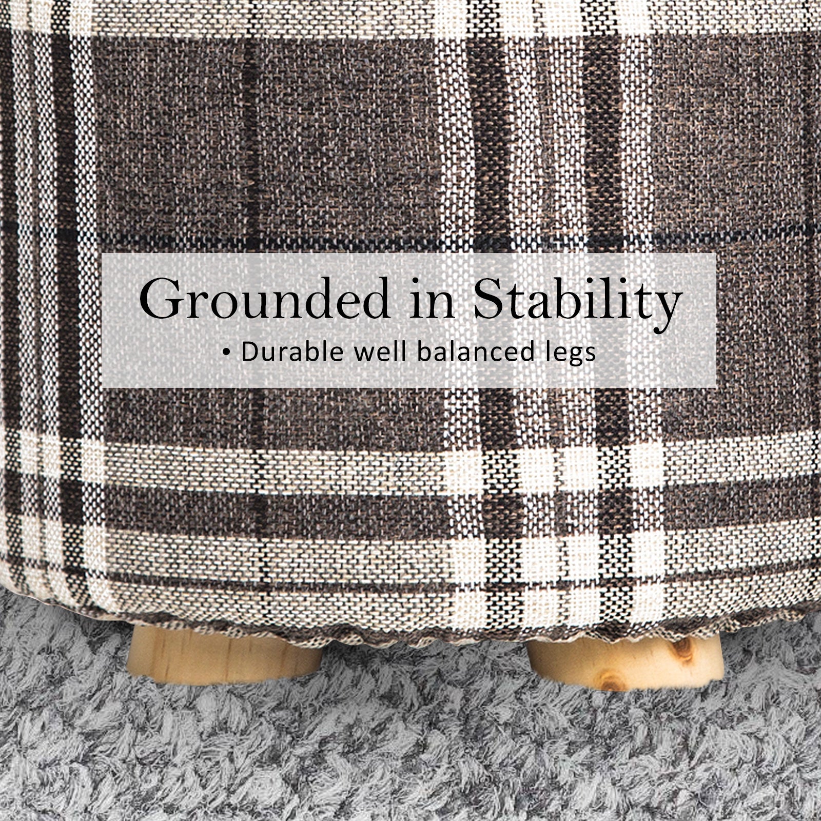 Fabric Ottoman Round Wooden Leg Foot Stool - LATTICE - ShopFrenzy