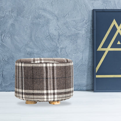 Fabric Ottoman Round Wooden Leg Foot Stool - LATTICE - ShopFrenzy